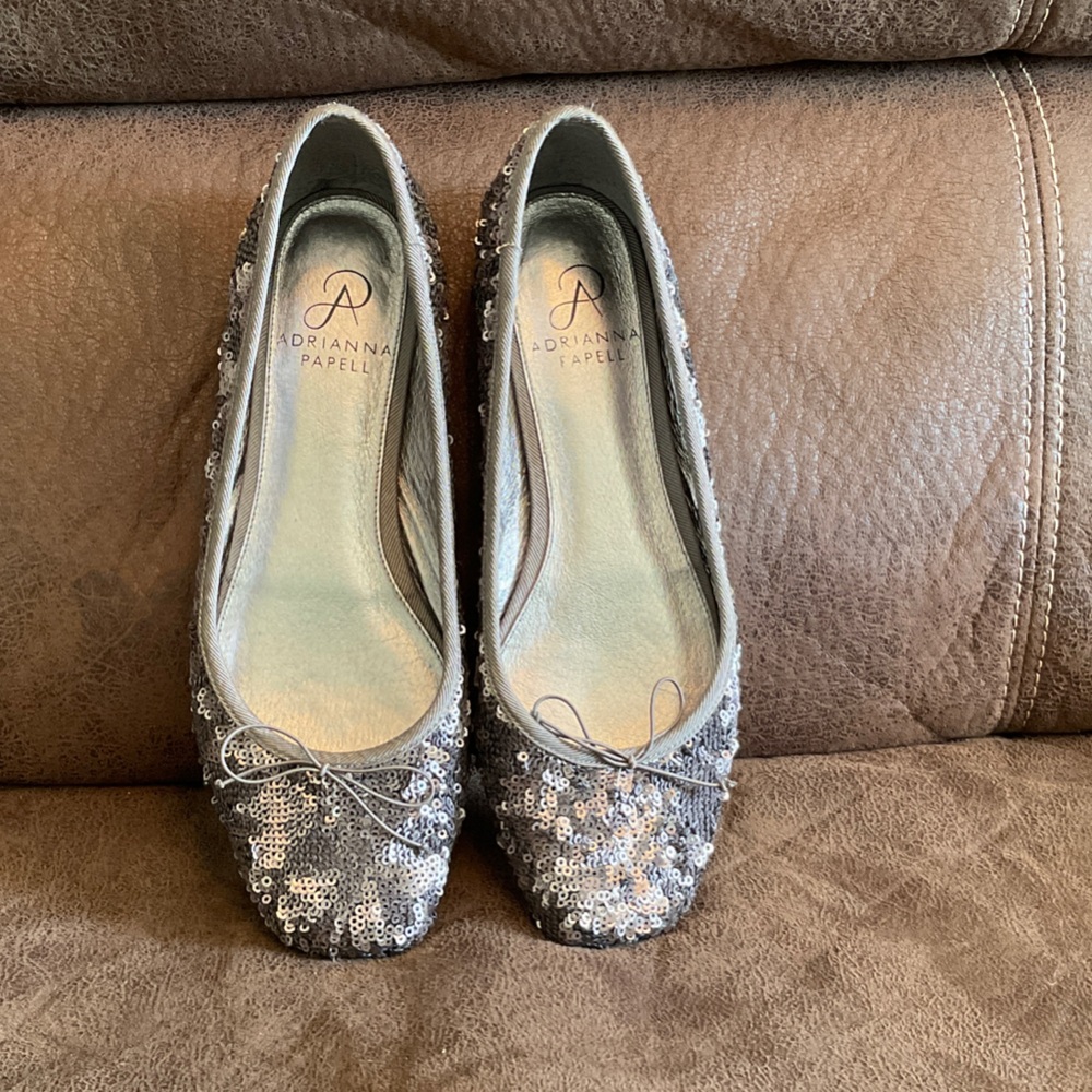 Adrianna Papell Glittering Silver Flats